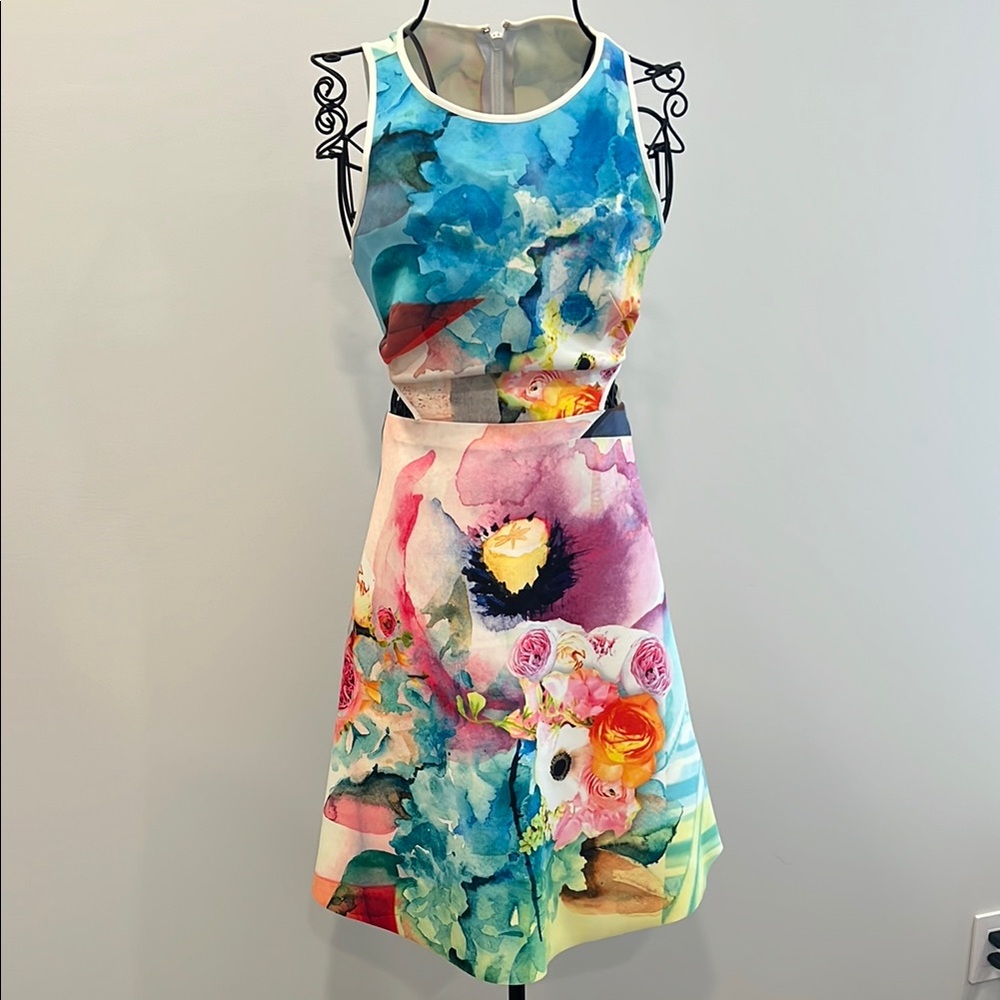 Clover Canyon Blue and Pink Halter A-Line Mini Dress